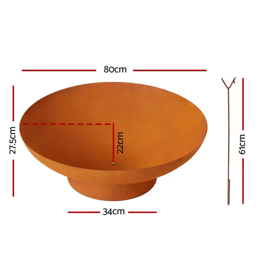 Grillz Fire Pit Iron Bowl 80cm Outdoor Patio Fireplace - Mekamart Australia