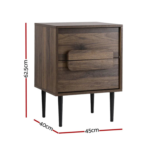 Artiss Bedside Table Nightstand 2 Drawers - Walnut - Mekamart Australia