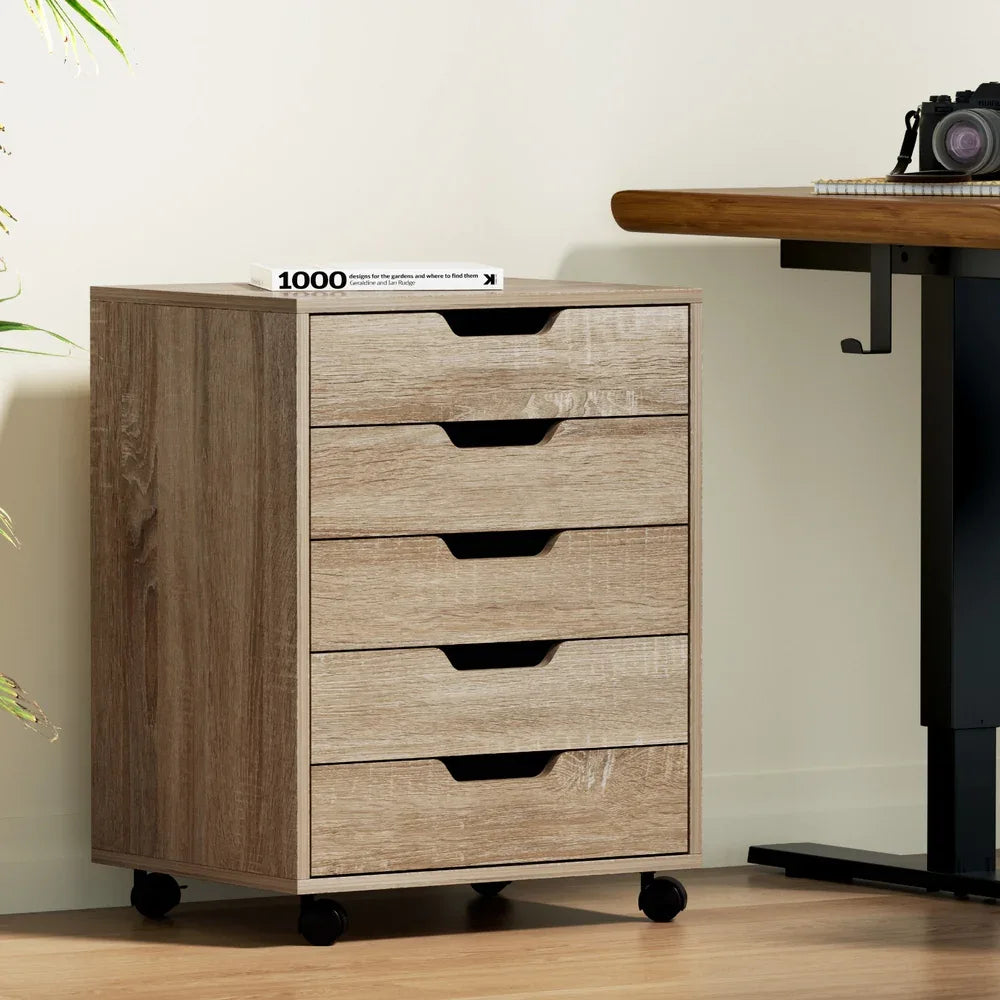 Artiss 5-Drawer Filing Cabinet Mobile Rolling Storage Cabinet Chest of Drawers Stand Scratch Beige - Mekamart Australia