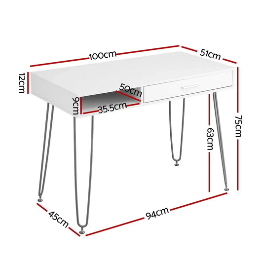 Artiss Computer Desk Drawer Cabinet Home Office Desks Workstation 100cm White - Mekamart Australia