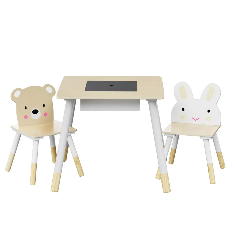 Keezi 3PCS Kids Table and Chairs Set Activity Desk Chalkboard Toy Hidden Storage - Mekamart Australia