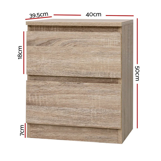 Artiss Bedside Table 2 Drawers - PEPE Oak - Mekamart Australia
