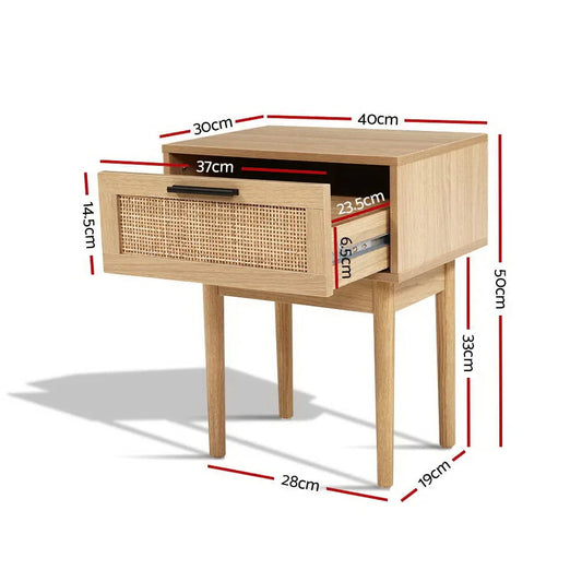 Artiss Bedside Tables Side Table Rattan Drawers Nightstand - Mekamart Australia