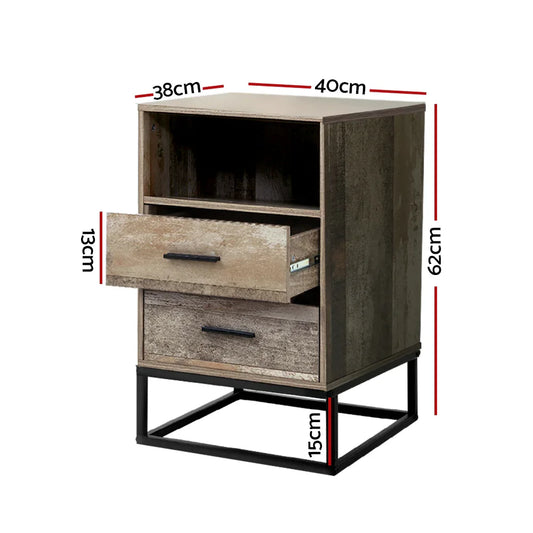 Artiss Bedside Table 2 Drawers with Shelf - BADAN - Mekamart Australia