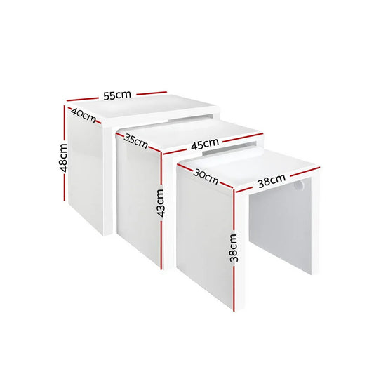 Artiss Nesting Coffee Table Set of 3 Glossy White - Mekamart Australia