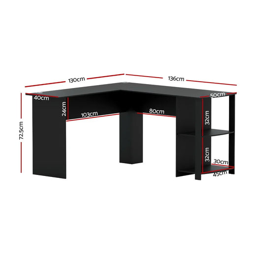 Artiss Computer Desk Shelf L-Shape Black 136CM - Mekamart Australia
