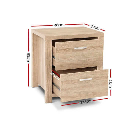 Artiss 2x Bedside Table 2 Drawers - MAXI Pine - Mekamart Australia