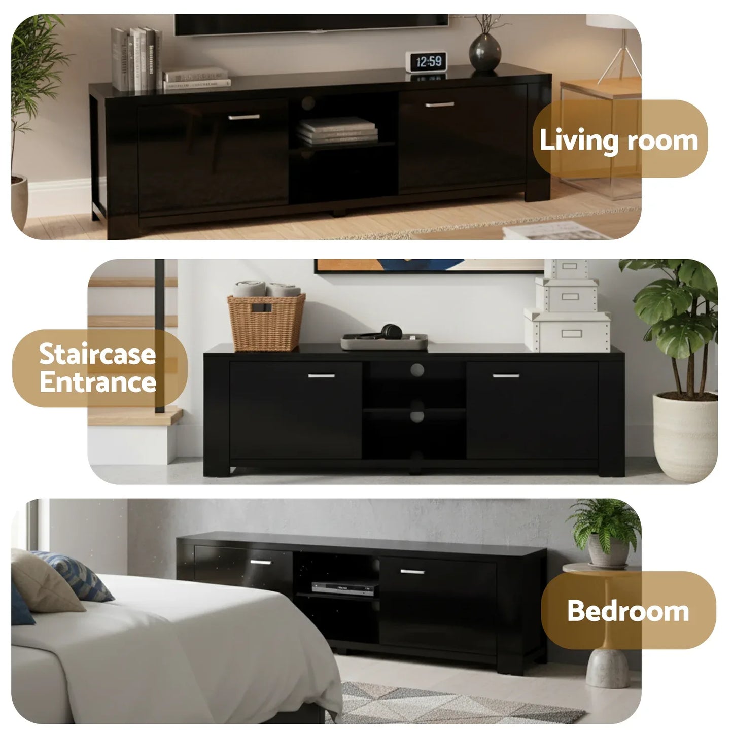 Artiss TV Cabinet Entertainment Unit 160cm Black Maxi - Mekamart Australia