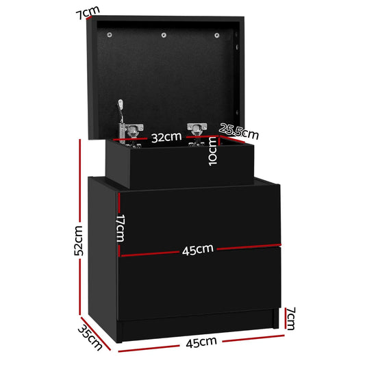 Artiss 2X Bedside Table 2 Drawers Lift-up Storage Black - Mekamart Australia