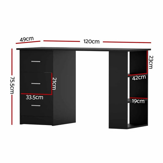 Artiss Computer Desk Drawer Shelf Cabinet Black 120CM - Mekamart Australia