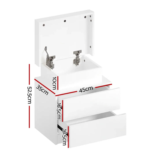 Artiss Bedside Table LED 2 Drawers Lift-up Storage - COLEY White - Mekamart Australia