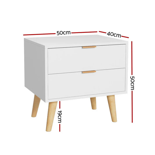 Artiss Bedside Table 2 Drawers - White - Mekamart Australia