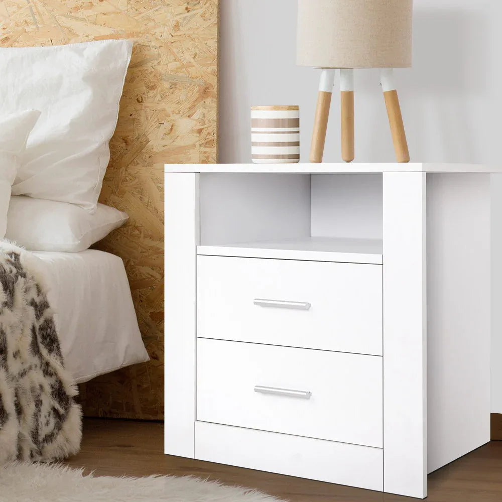 Artiss Bedside Table 2 Drawers with Shelf - TARA White - Mekamart Australia