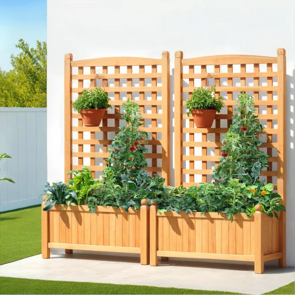 Green Fingers 2X Garden Bed Wooden 64x35x115cm Planter Raised Box Container Trellis - Mekamart Australia