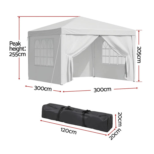 Instahut Gazebo 3x3 Pop Up Marquee Folding Tent Wedding Gazebos Camping Outdoor Canopy White - Mekamart Australia