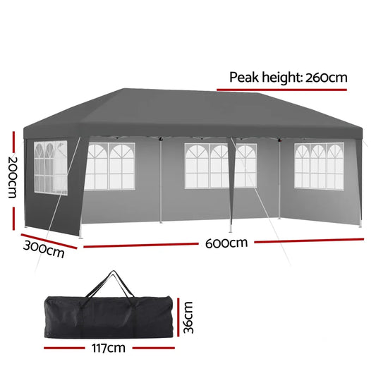 Instahut Gazebo 3x6m Pop Up Marquee Wedding Party Outdoor Camping Canopy Grey - Mekamart Australia