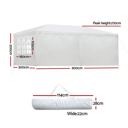 Instahut Gazebo 3x6m Marquee Wedding Party Tent Outdoor Camping Side Wall Canopy 6 Panel White - Mekamart Australia