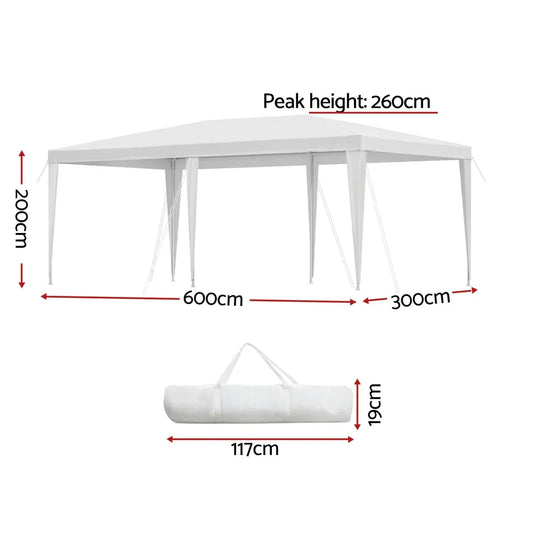Instahut Gazebo 3x6m Wedding Party Marquee Tent Outdoor Event Camping Canopy Shade White - Mekamart Australia