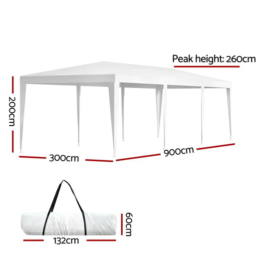 Instahut Gazebo 3x9 Wedding Party Marquee Tent Outdoor Event Camping Shade White - Mekamart Australia