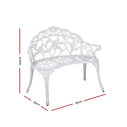 Gardeon Outdoor Garden Bench Seat 100cm Cast Aluminium Outdoor Patio Chair Vintage White - Mekamart Australia
