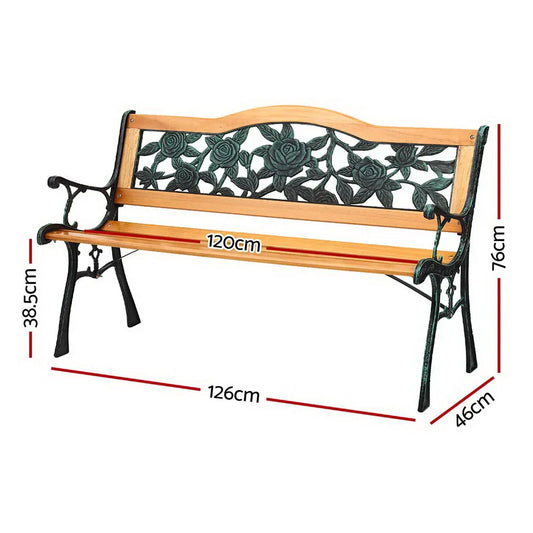 Gardeon Outdoor Garden Bench Seat 126cm Wooden Cast Iron 3 Seater Patio Furniture - Mekamart Australia