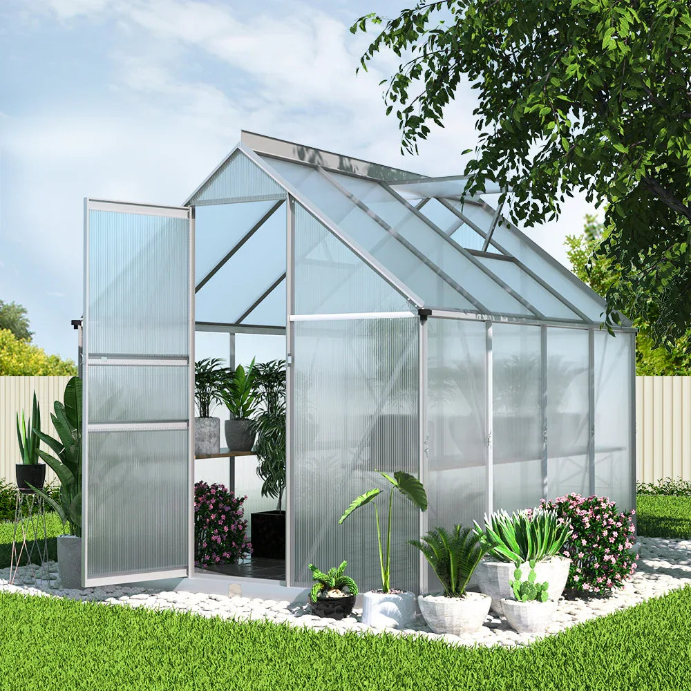 Green Fingers Greenhouse 2.42x1.9x1.95M Aluminium Polycarbonate Green House Garden Shed - Mekamart Australia