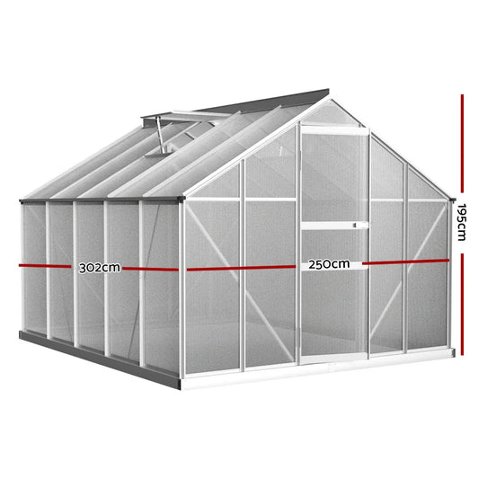 Green Fingers Greenhouse 3x2.5x1.95M Aluminium Polycarbonate Green House Garden Shed - Mekamart Australia