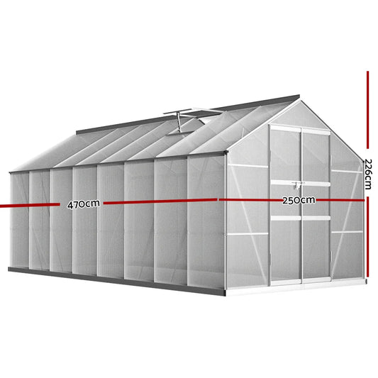 Green Fingers Greenhouse 4.7x2.5x2.26M Double Doors Aluminium Green House Garden Shed - Mekamart Australia