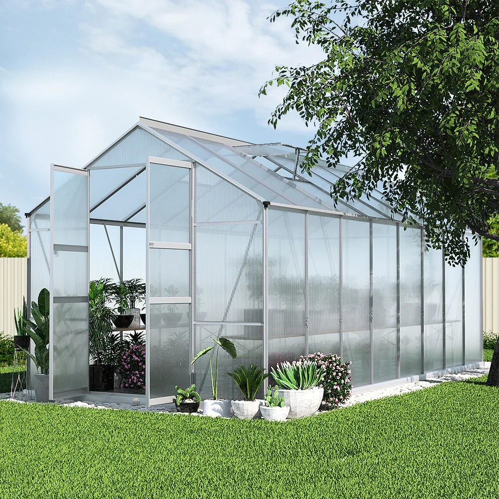 Green Fingers Greenhouse 4.7x2.5x2.26M Double Doors Aluminium Green House Garden Shed - Mekamart Australia
