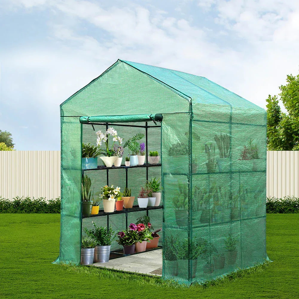 Green Fingers Greenhouse 1.4x1.55x2M Walk in Green House Tunnel Plant Garden Shed 8 Shelves - Mekamart Australia