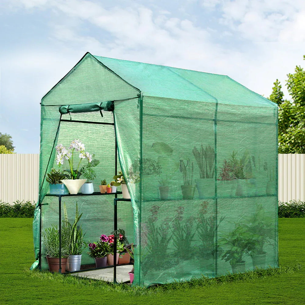Green Fingers Greenhouse 1.2x1.9x1.9M Walk in Green House Tunnel Plant Garden Shed 4 Shelves - Mekamart Australia