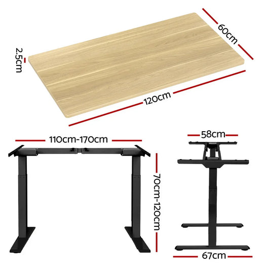 Artiss Standing Desk Motorised Dual Motor Oak 120CM - Mekamart Australia
