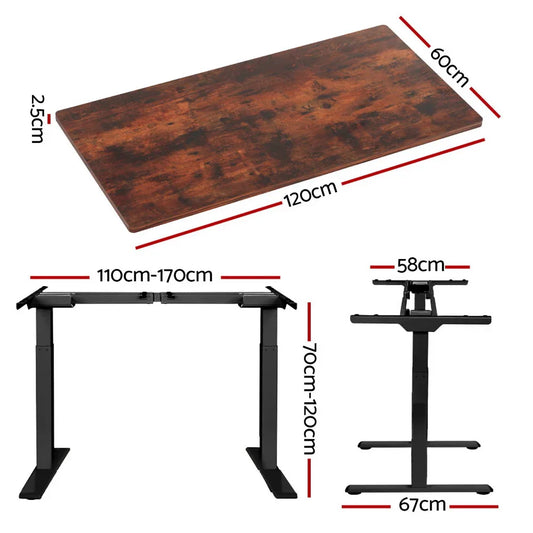 Artiss Standing Desk Motorised Dual Motor Rustic Brwon 120CM - Mekamart Australia