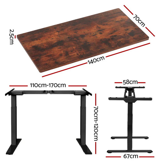 Artiss Standing Desk Motorised Dual Motor Rustic Brwon 140CM - Mekamart Australia