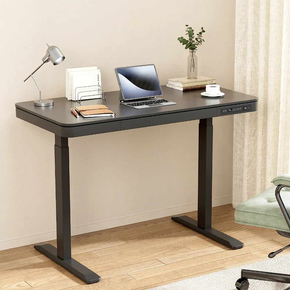 Artiss Standing Desk Motorised Electric Motor Drawer 120CM Black - Mekamart Australia