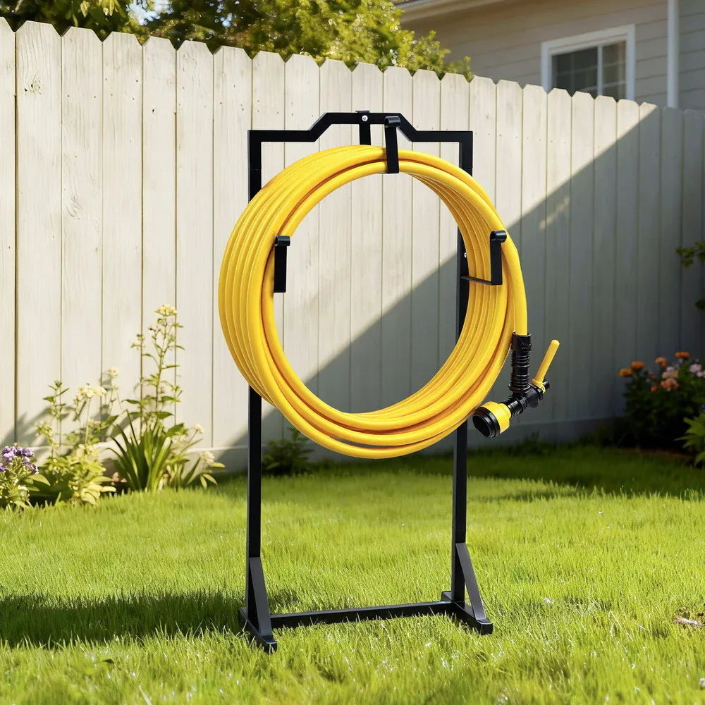 Green Fingers Garden Hose Holder Metal Portable Freestanding Hose Stand 4 Spikes Black - Mekamart Australia