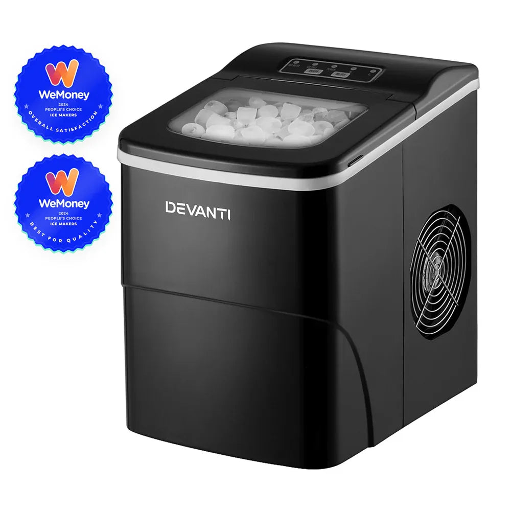 DEVANTi Portable Ice Cube Maker Machine 2L Home Bar Benchtop Easy Quick Black - Mekamart Australia