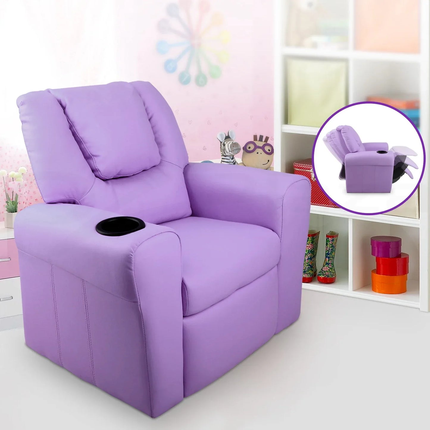 Keezi Kids Recliner Chair Purple PU Leather Sofa Lounge Couch Children Armchair - Mekamart Australia