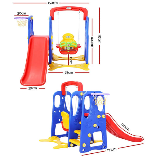 Keezi Kids Slide Swing Set Basketball Hoop Outdoor Playground Toys 120cm Blue - Mekamart Australia