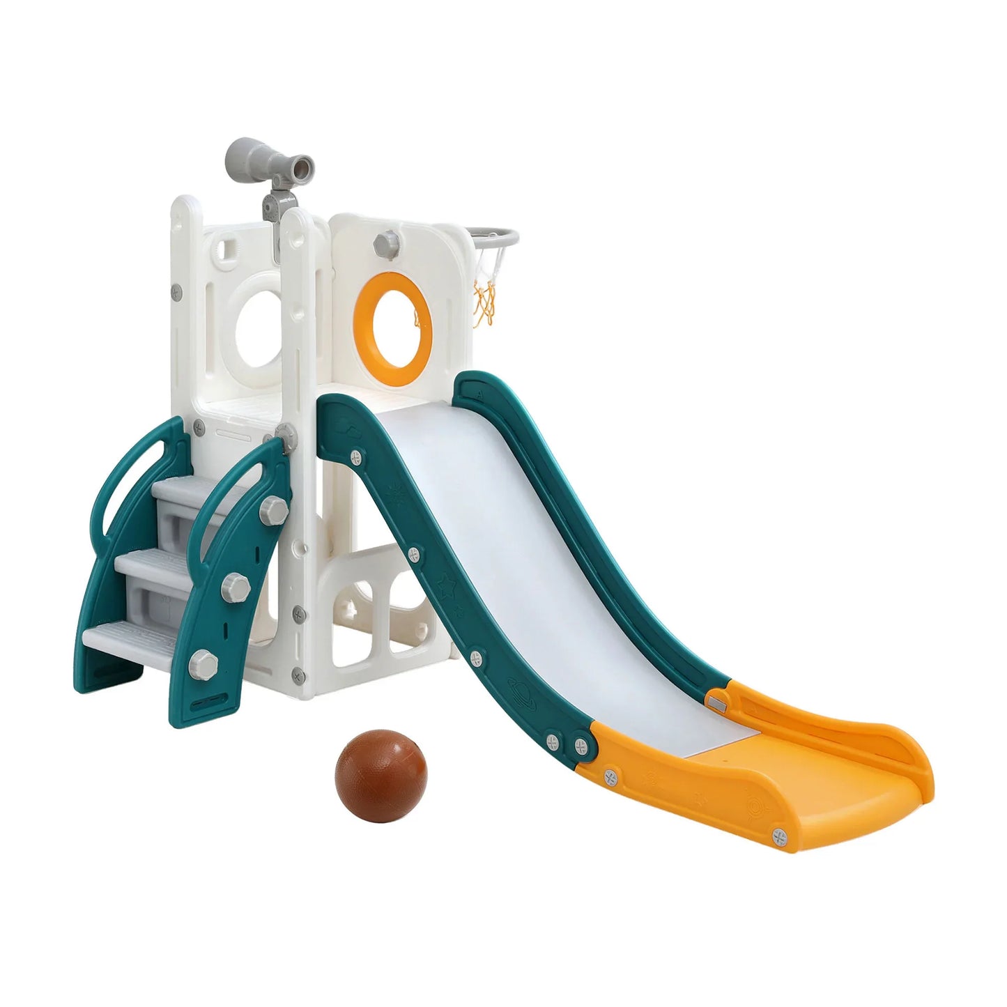Keezi Kids Slide Set Basketball Hoop Outdoor Playground Outdoor Toys Telescope Storage - Mekamart Australia