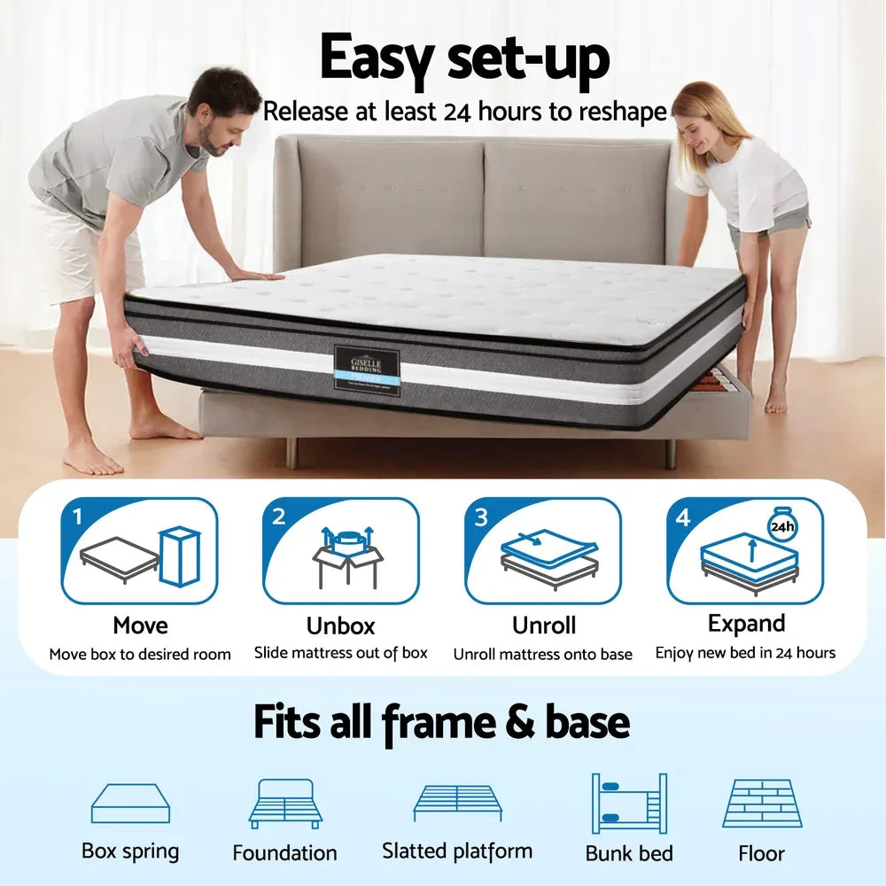 Giselle Bedding 30cm Mattress Gel Foam Pocket Spring King Single - Mekamart Australia