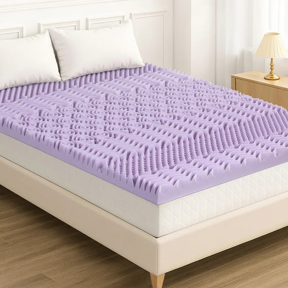 Giselle 8cm Memory Foam Mattress Topper Lavender Infused Bamboo Cover 7-Zone Queen - Mekamart Australia