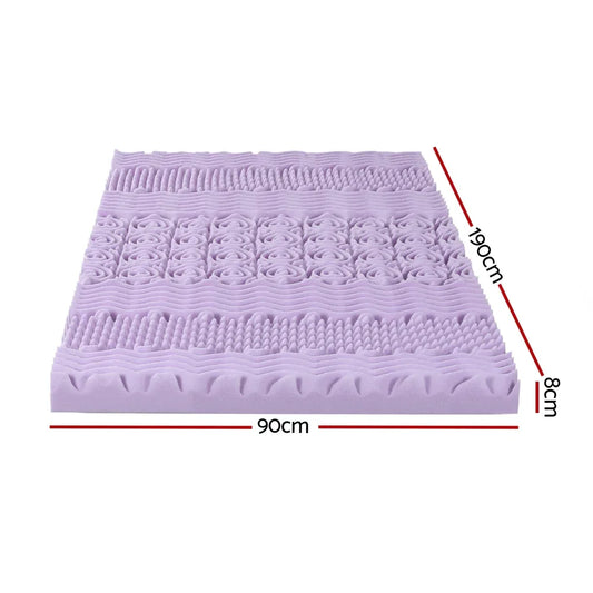 Giselle 8cm Memory Foam Mattress Topper Lavender Infused Bamboo Cover 7-Zone Single - Mekamart Australia