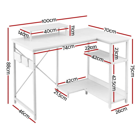 Artiss Computer Desk L-Shape Home Office Study Table Open Shelves White 100CM - Mekamart Australia