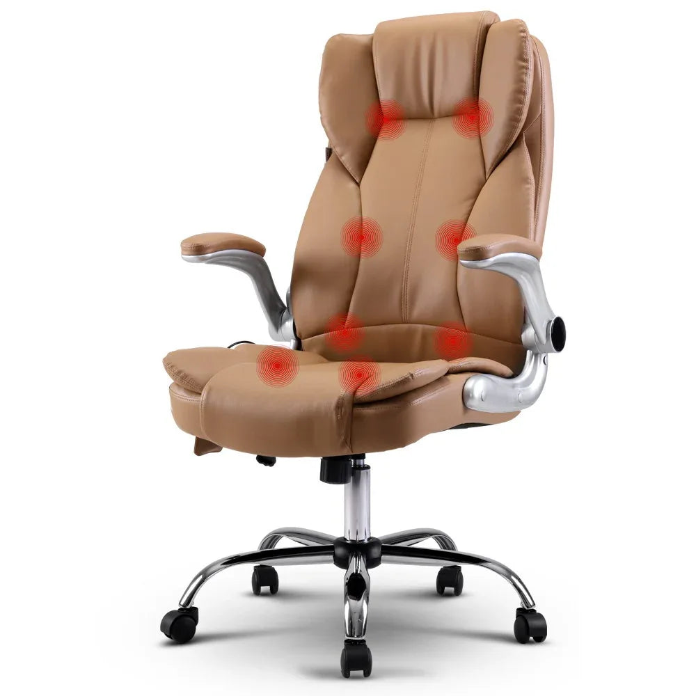 Artiss 8 Point Massage Office Chair PU Leather Brown - Mekamart Australia