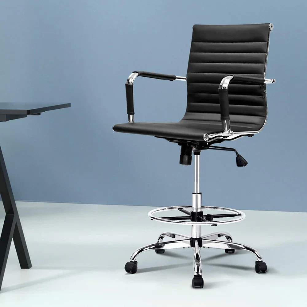 Artiss Office Chair Drafting Stool Leather Chairs Black - Mekamart Australia
