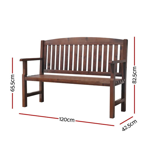 Gardeon Outdoor Garden Bench Wooden 2 Seater Lounge Chair Patio Furniture Brown - Mekamart Australia
