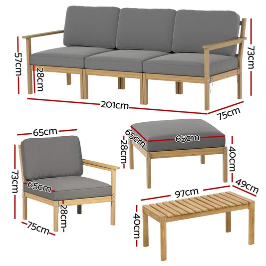Gardeon 5-Seater Outdoor Sofa Set Wooden Lounge Setting 6PCS - Mekamart Australia