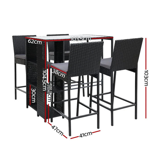 Gardeon 5-Piece Outdoor Bar Set Patio Dining Chairs Wicker Table Stools - Mekamart Australia