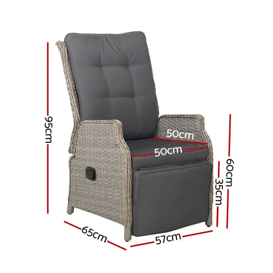 Gardeon Recliner Chairs Sun lounge Wicker Lounger Outdoor Furniture Patio Adjustable Grey - Mekamart Australia